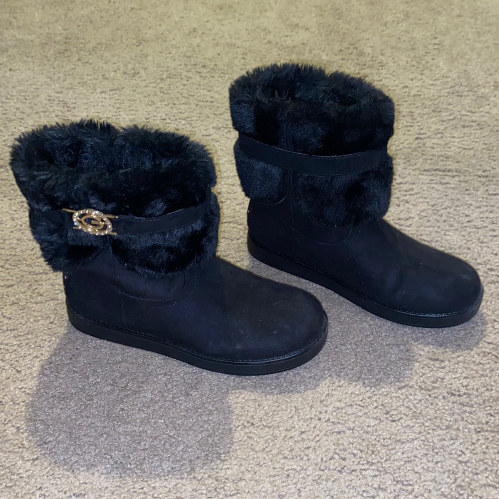 Black furry boots